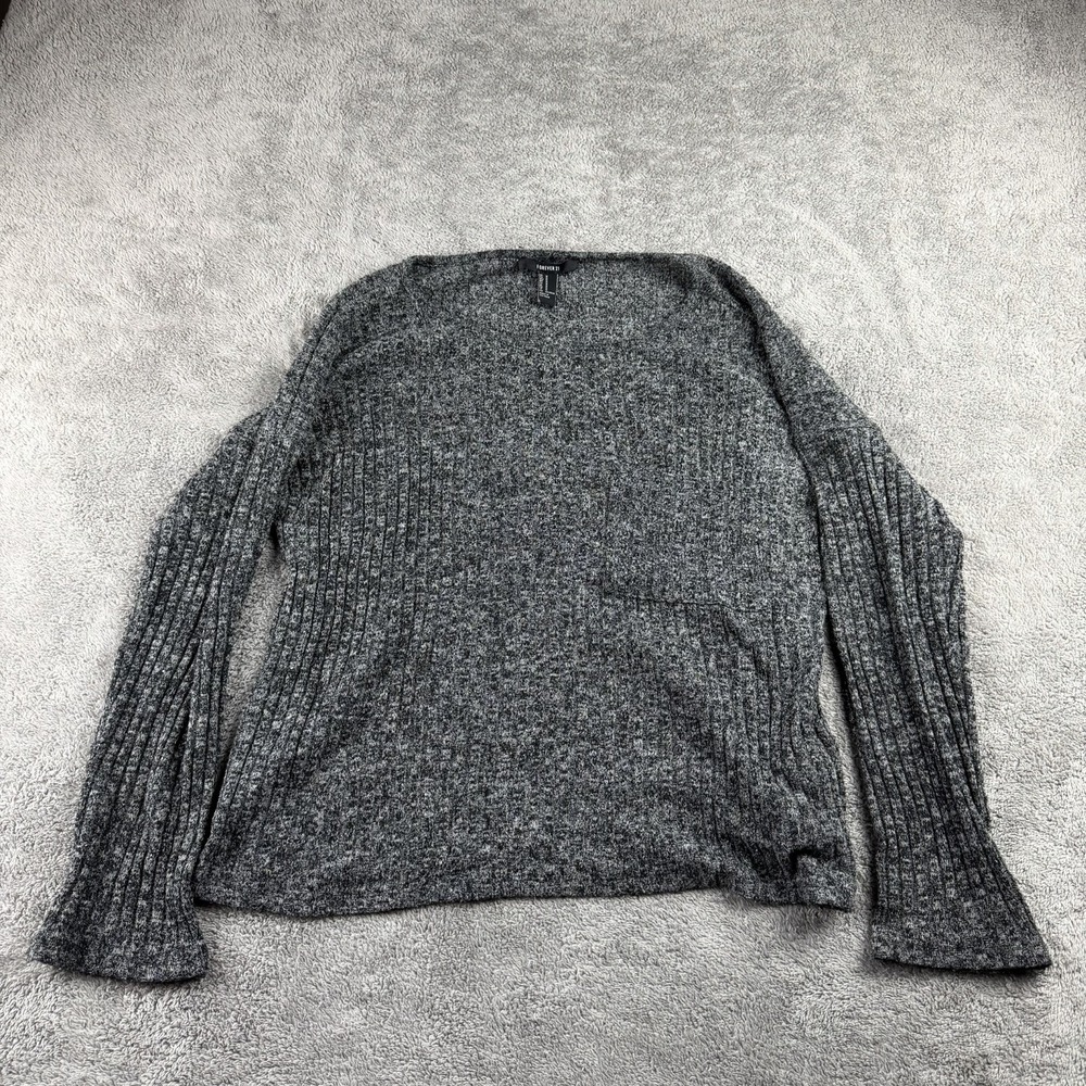 FOREVER 21 Sweater Womens Medium Gray Black‎ Marbled Long Sleeve